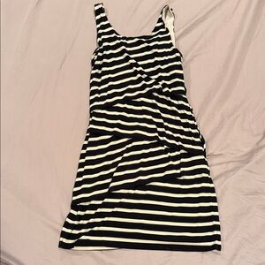 LOFT Black and Cream Striped Mini Dress